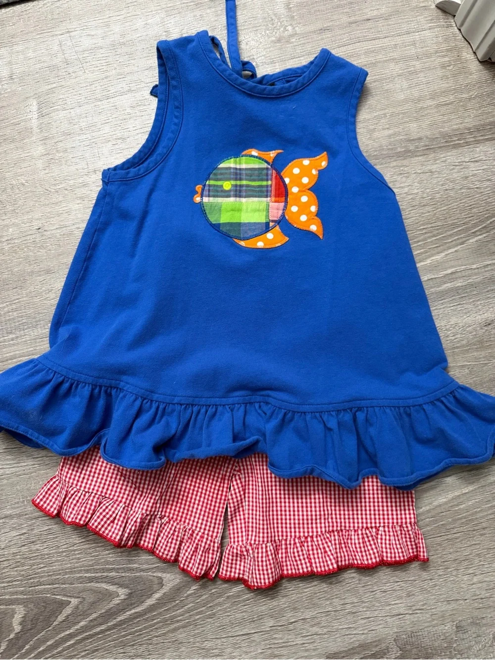 Kelly's Kids Blue Tank Top & Red Gingham Shorts Set